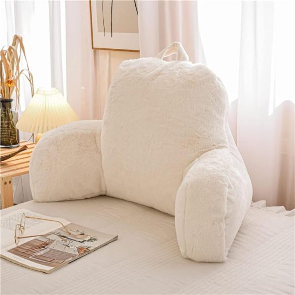Faux Fur Reading Pillow Bed Wedge Large Adult Children Backrest with Arms Back